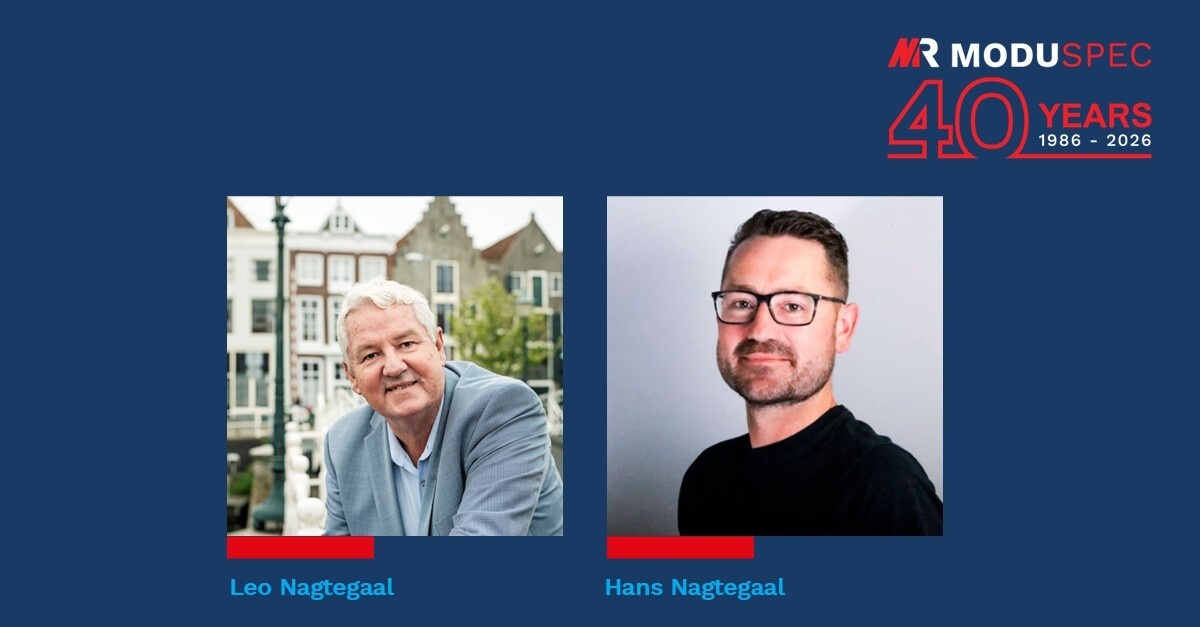 Chairman Leo Nagtegaal and Hans Nagtegaal in a graphic marking 40 years of ModuSpec